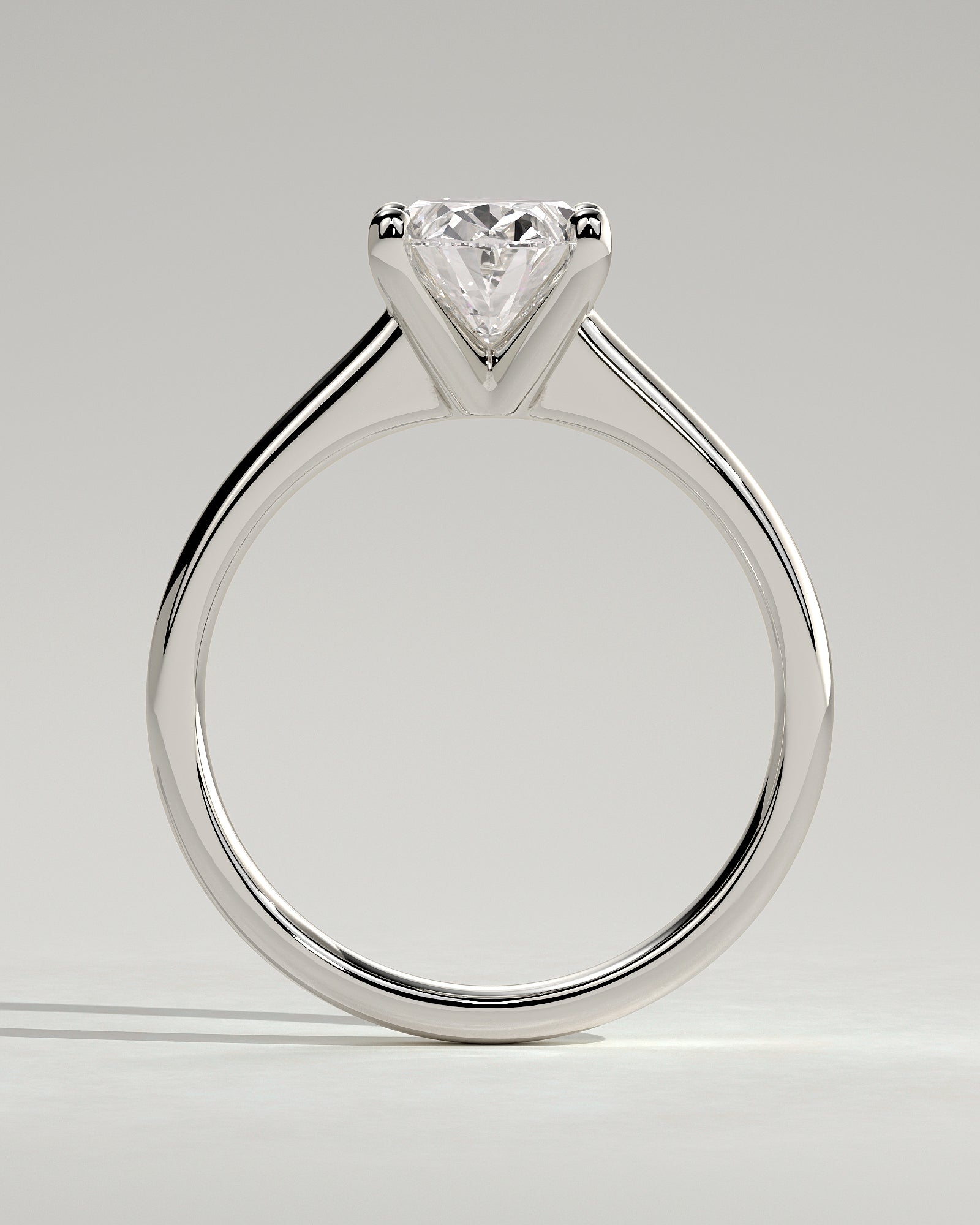 Emily - Oval Claw Solitaire with Pinched Tapered Band and Cathedral Low Setting Engagement Ring - Platinum - White Gold / Platinum 2ct