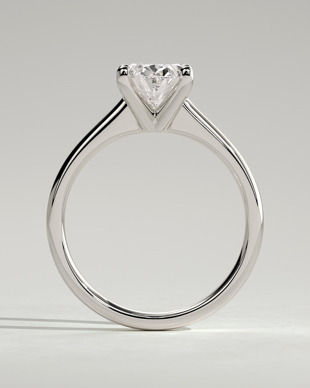 Emily - Oval Claw Solitaire with Pinched Tapered Band and Cathedral Low Setting Engagement Ring - White Gold