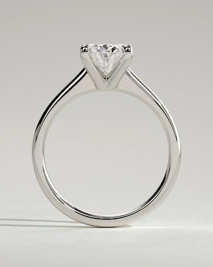 Emily - Oval Claw Solitaire with Pinched Tapered Band and Cathedral Low Setting Engagement Ring - White Gold