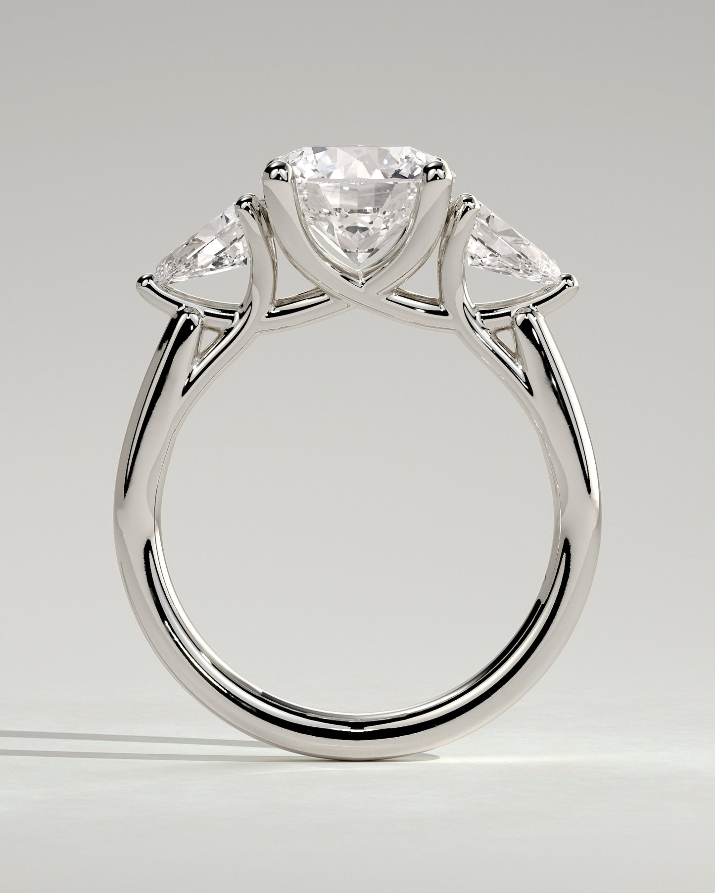 Adelyn - Round Claw Trilogy with Pear Side Stones and Open Trellis Gallery Engagement Ring - Platinum - White Gold / Platinum 2ct