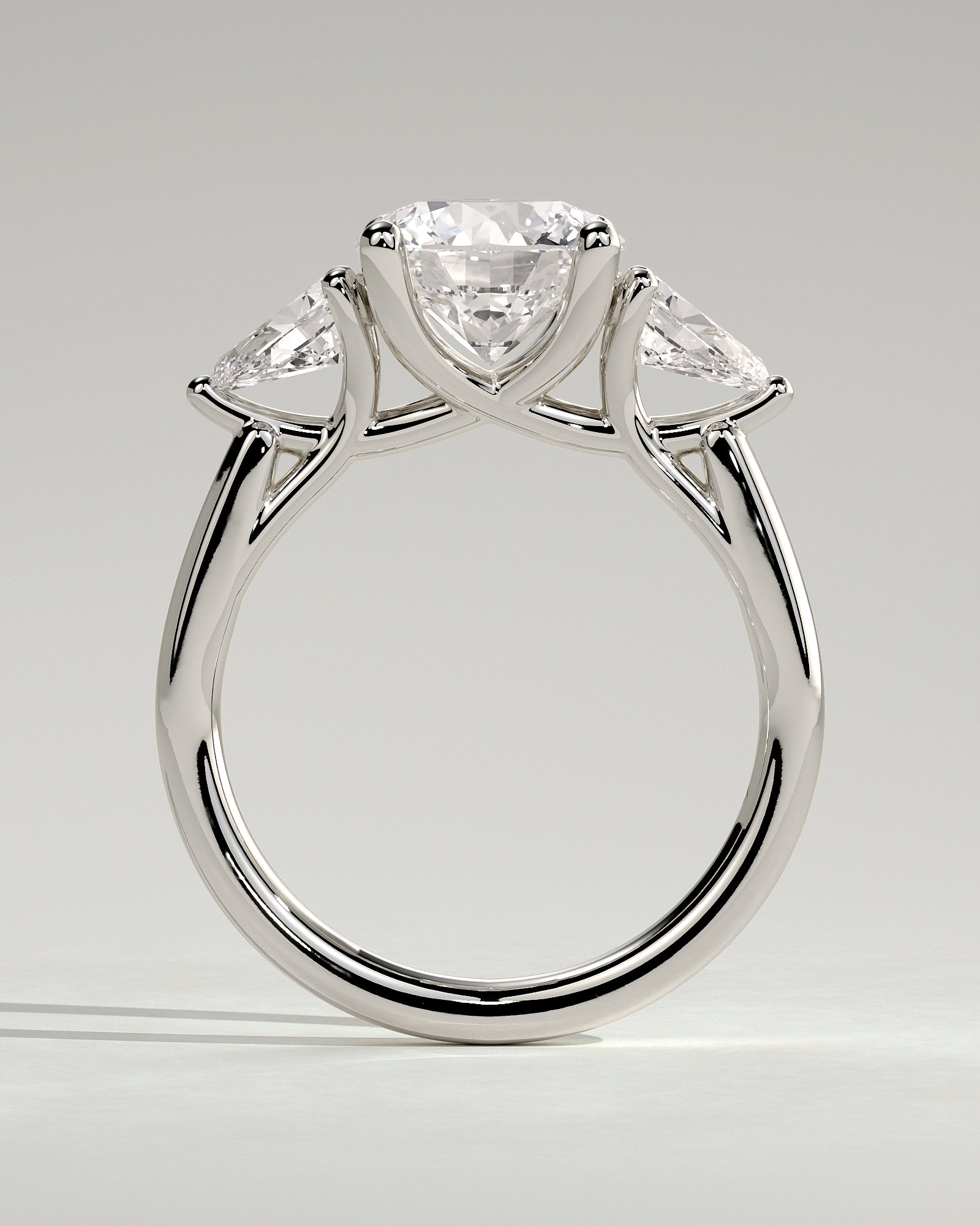 Adelyn - Round Claw Trilogy with Pear Side Stones and Open Trellis Gallery Engagement Ring - Platinum - White Gold / Platinum 2ct