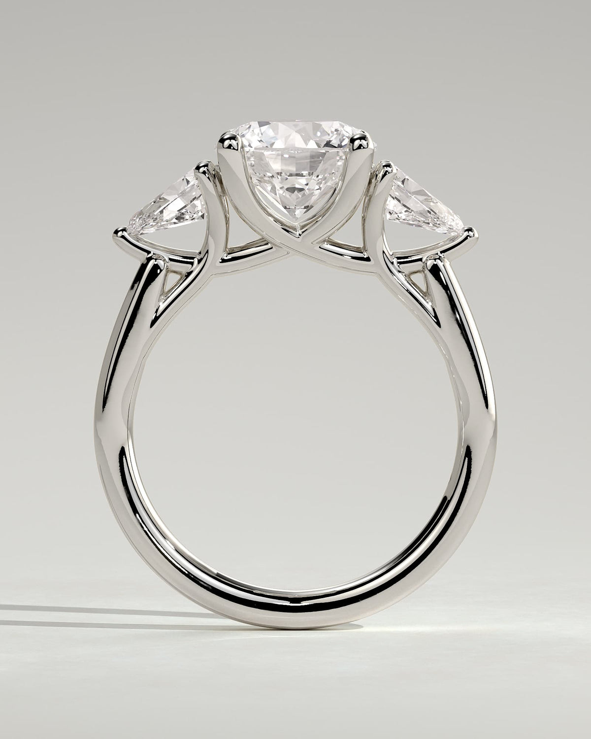 Adelyn - Round Claw Trilogy with Pear Side Stones and Open Trellis Gallery Engagement Ring - White Gold - white gold - Lara Jewels