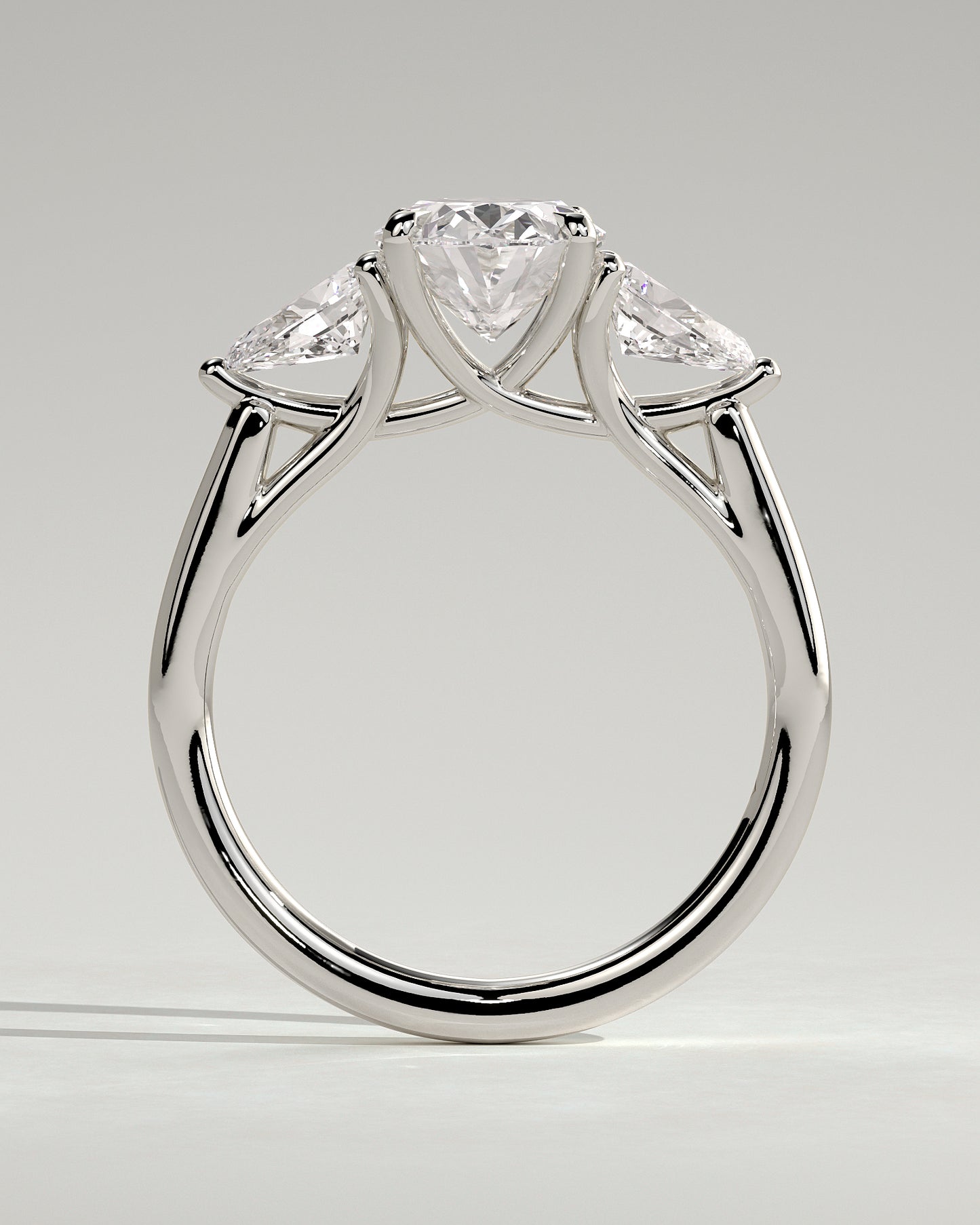 Amara - Oval Claw Trilogy with Pear Side Stones and Open Trellis Gallery Engagement Ring - Platinum - White Gold / Platinum 2ct