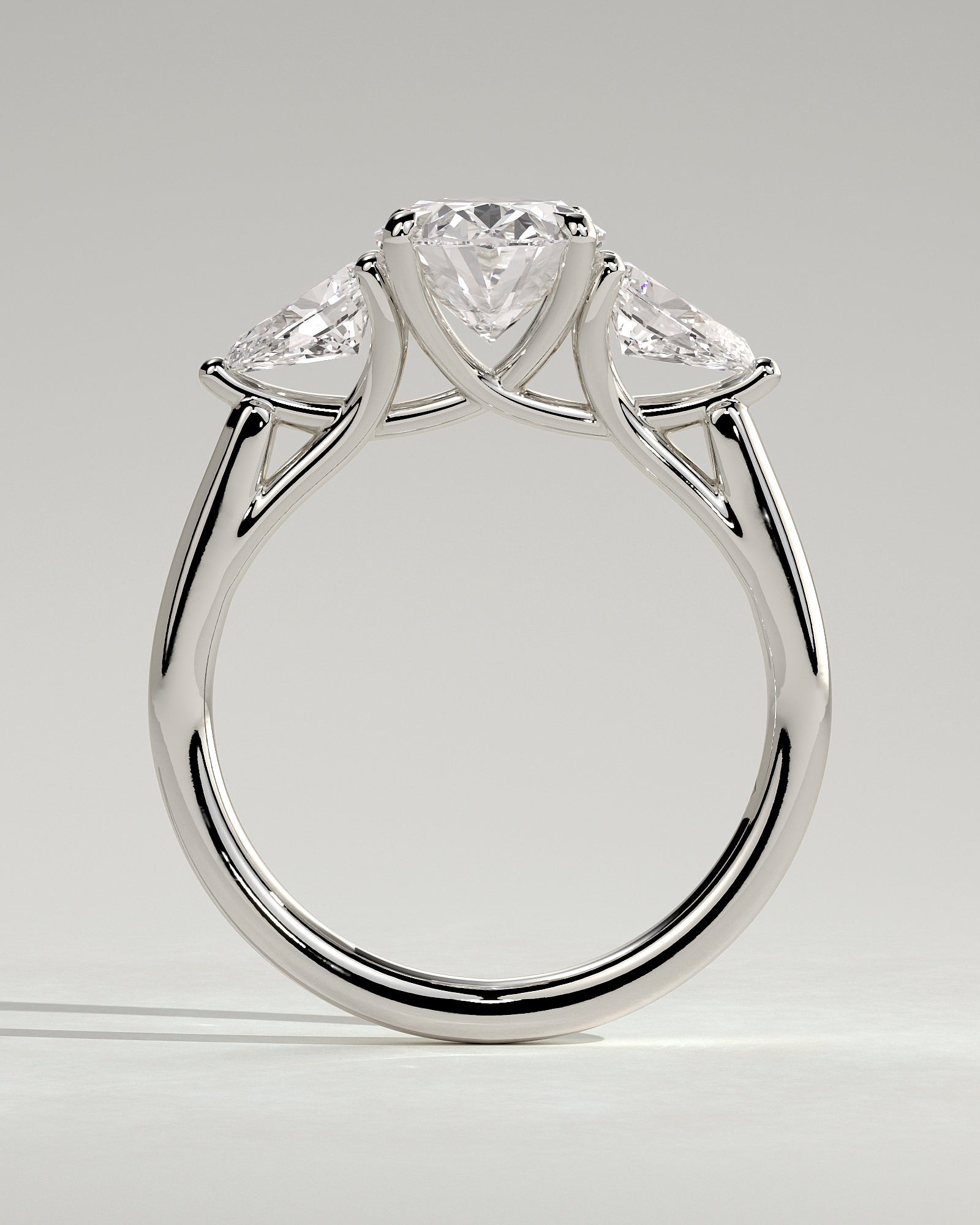 Amara - Oval Claw Trilogy with Pear Side Stones and Open Trellis Gallery Engagement Ring - Platinum - White Gold / Platinum 2ct