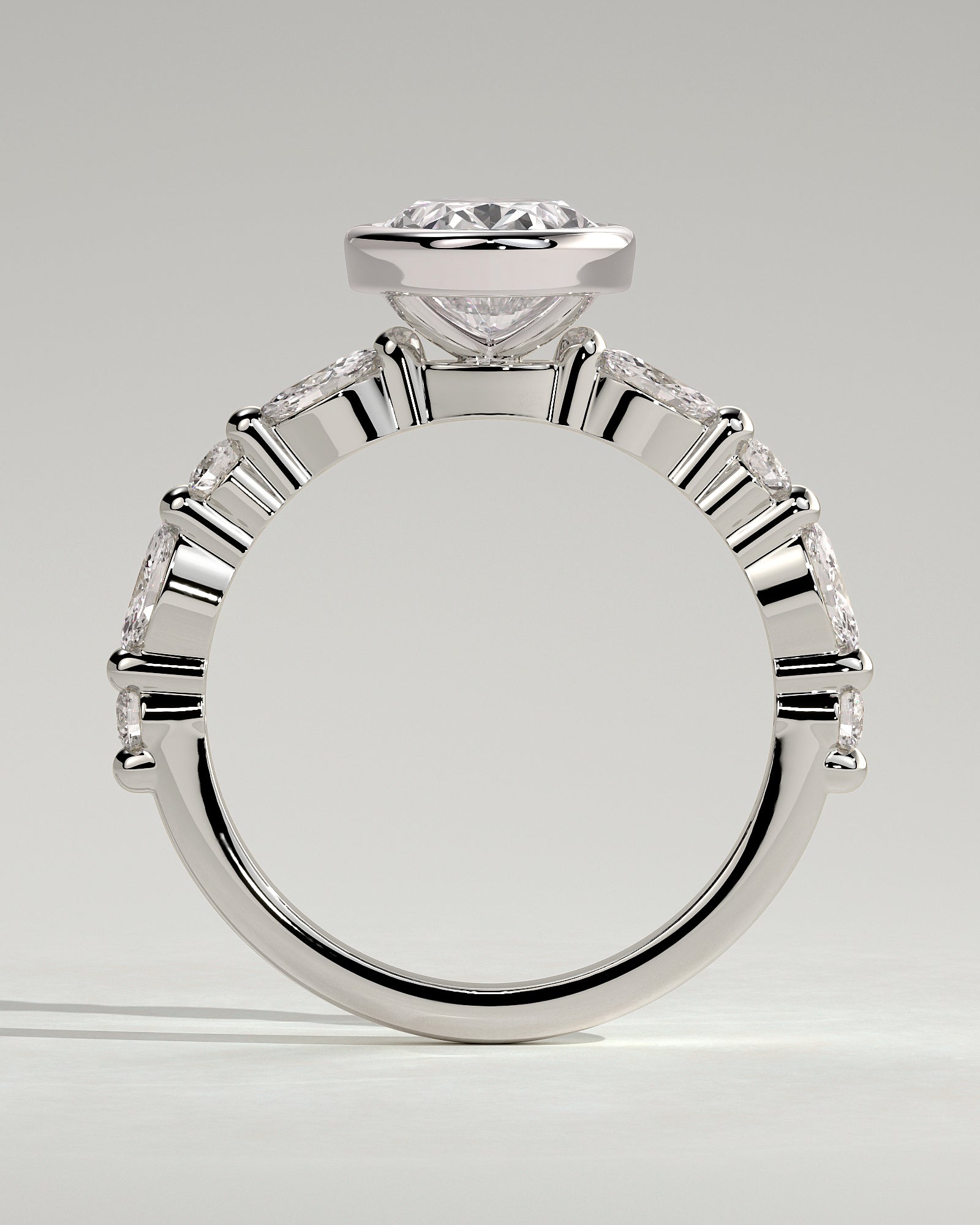 Aylin - Oval Bezel Solitaire with Marquise-Round Accent Stones Engagement Ring - Platinum - White Gold / Platinum 2ct