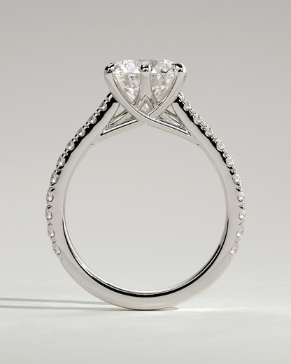 Briar - Round Claw Solitaire with Trellis Gallery, Pave Band and Cathedral Low Setting Engagement Ring - Platinum