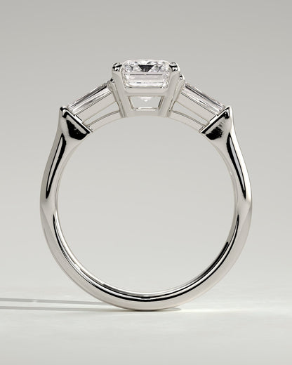 Bridget - Emerald Claw Trilogy with Tapered Baguette Side Stones and Cathedral Setting Engagement Ring - Platinum