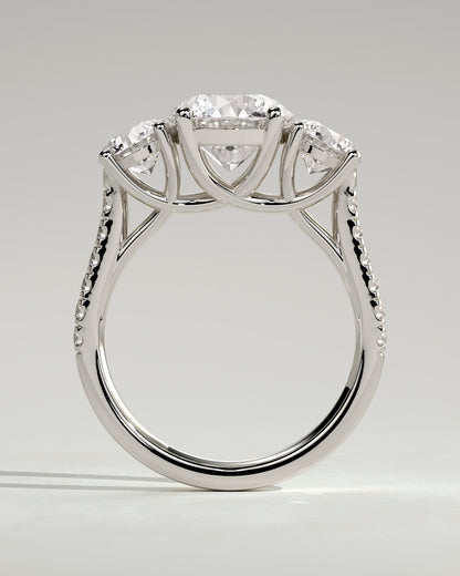 Ella - Round Claw Trilogy with Round Side Stones, Pave Band and Trellis Gallery  Engagement Ring - Platinum