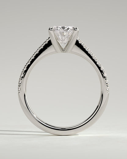 Eloise - Oval Claw Solitaire with Pave Band and Solid Cathedral Low Setting Engagement Ring - White Gold