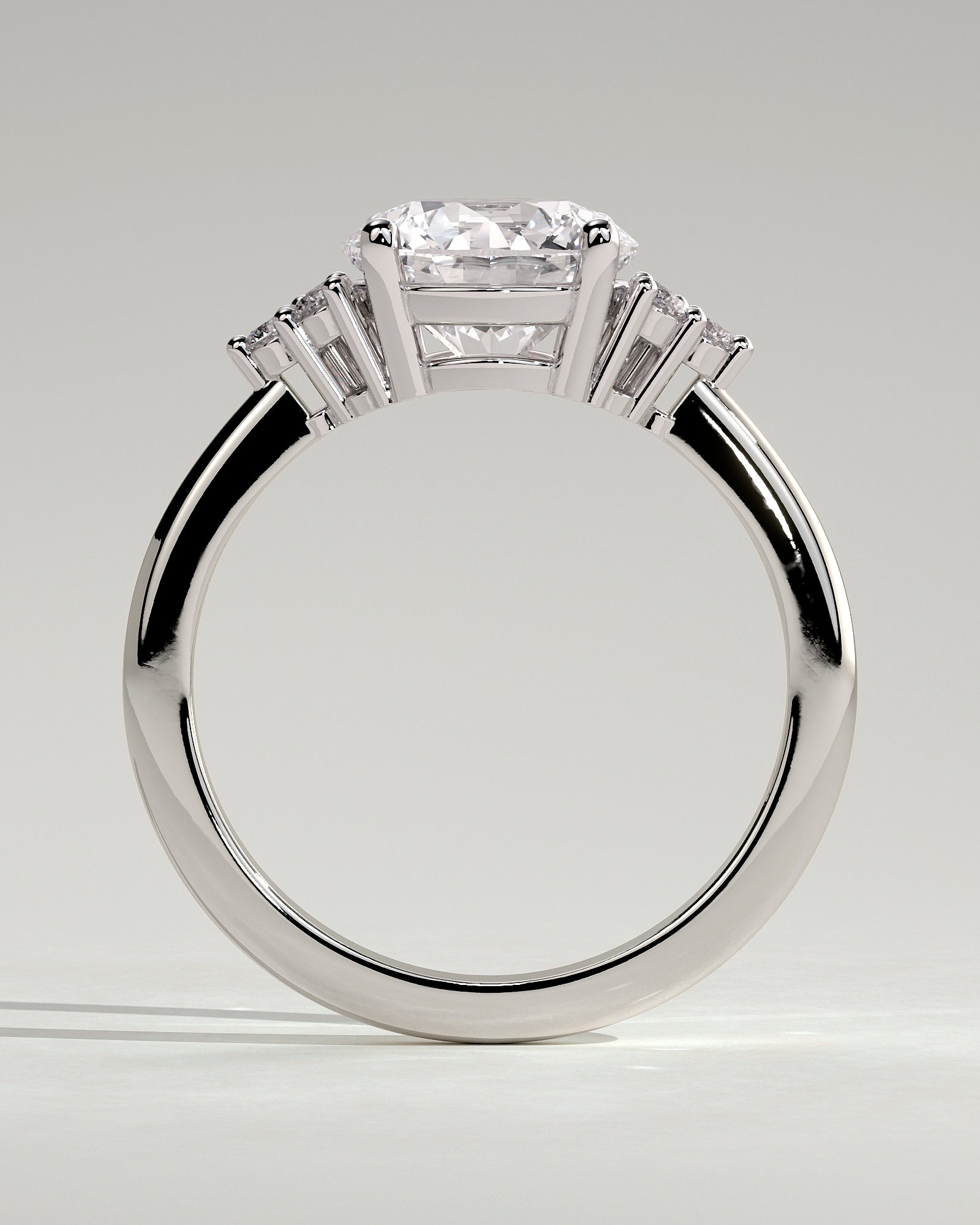 Greta - Round Claw Solitaire with Round Shoulder Stones Engagement Ring - Platinum - White Gold / Platinum 2ct