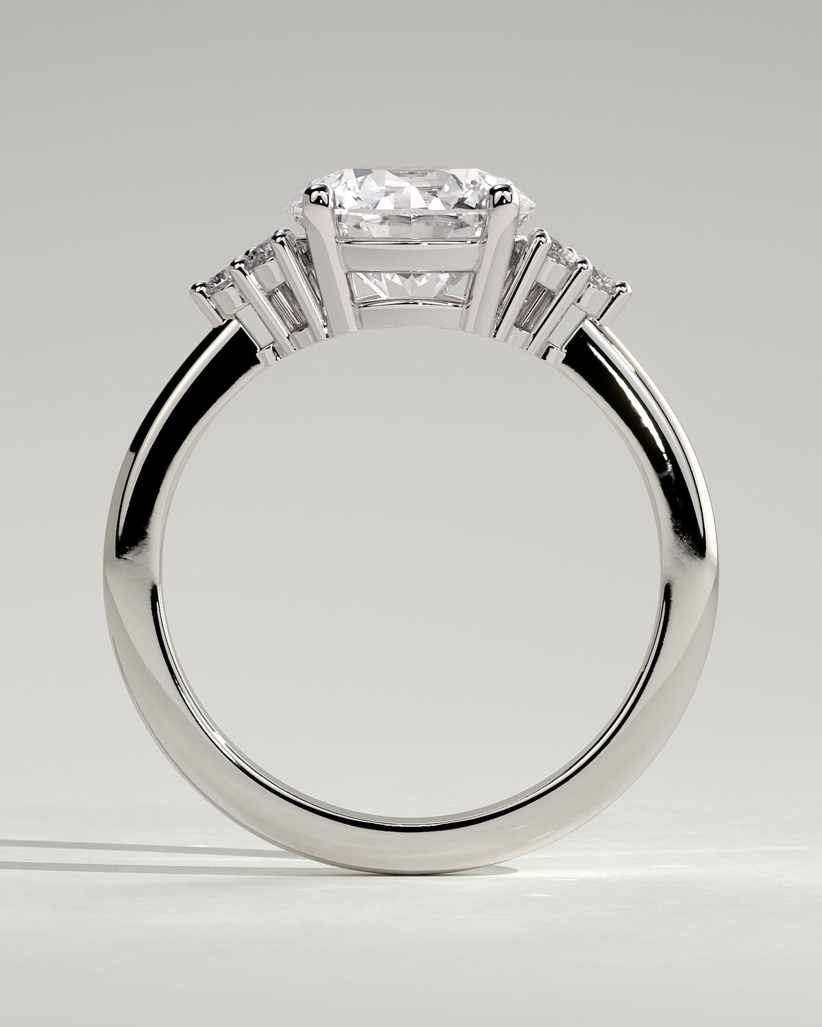 Greta - Round Claw Solitaire with Round Shoulder Stones Engagement Ring - White Gold