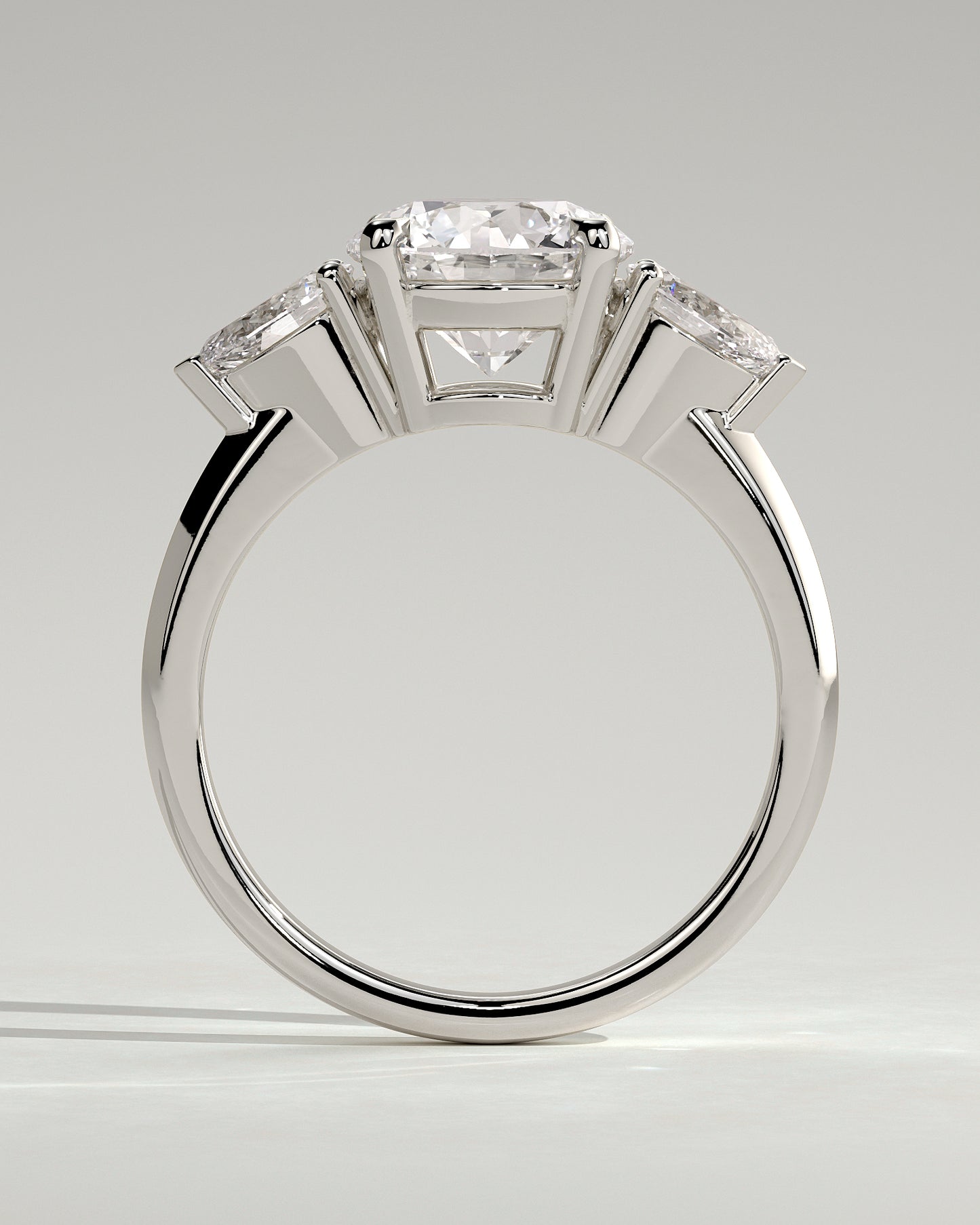 Halle - Round Claw Trilogy with Pear Side Stones and Knife Edge Band Engagement Ring - Platinum - White Gold / Platinum 2ct