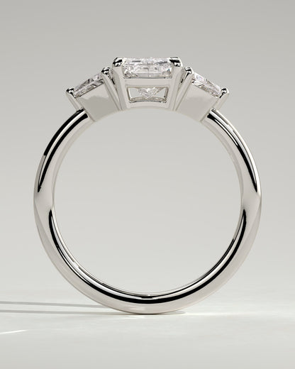 Juliette - Radiant Claw Trilogy with Trapezoid Side Stones and Low Setting Engagement Ring - White Gold