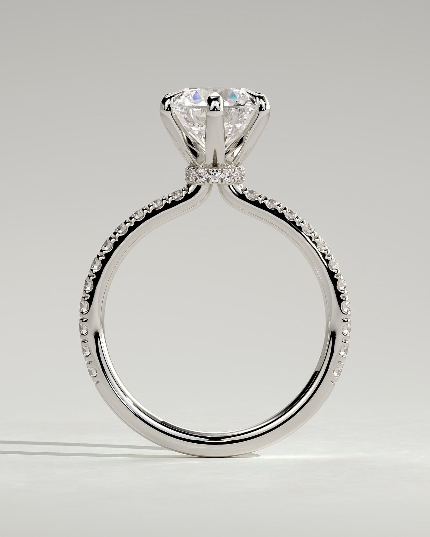 Holly - Round Claw Solitaire with Pave Band and Pave Collar Engagement Ring - White Gold