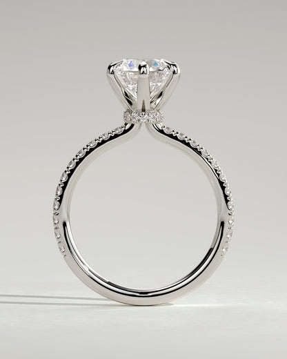 Holly - Round Claw Solitaire with Pave Band and Pave Collar Engagement Ring - White Gold