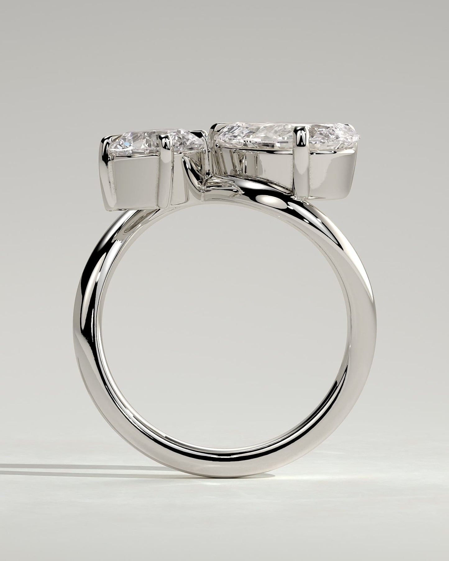 Noor - Round and Pear Claw Toi et Moi with Wave Band Engagement Ring - Platinum