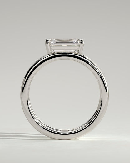 Devon - Emerald East West Claw Solitaire with Spaced Double Band Engagement Ring - White Gold