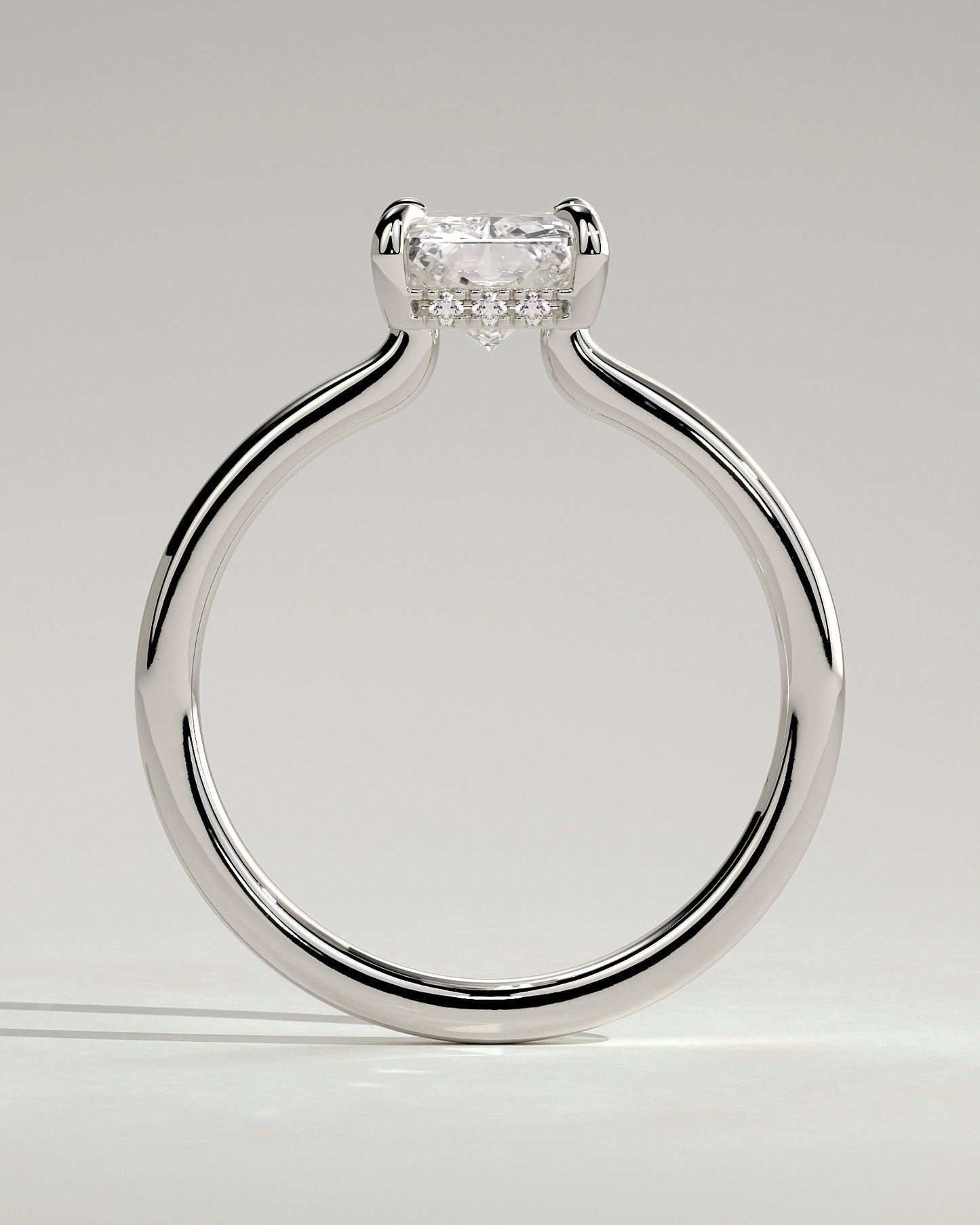 Adina - Radiant Claw Solitaire with Hidden Halo and Floating Cathedral Low Setting Engagement Ring - Platinum - White Gold / Platinum 2ct