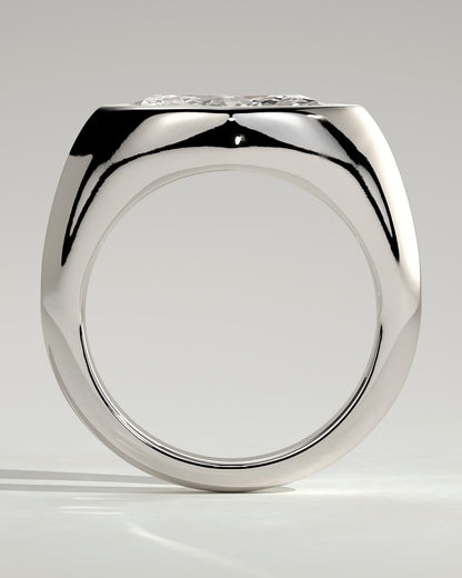 Angie - Statement Marquise East West Bezel Solitaire with Signet Band Engagement Ring - Platinum - platinum - Lara Jewels