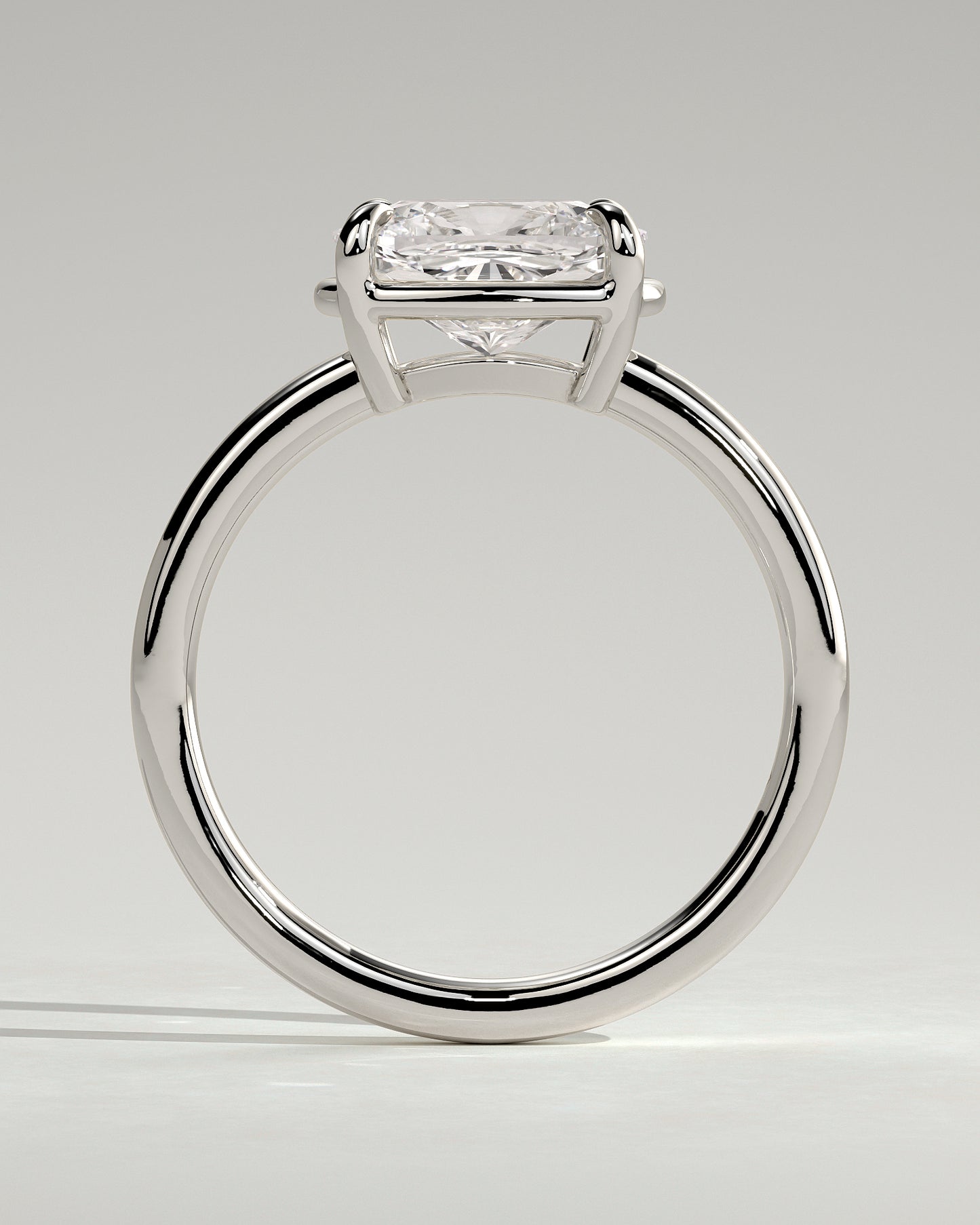 Daya - Elongated Cushion East West Claw Solitaire with Bezel Frame Engagement Ring - Platinum - White Gold / Platinum 2ct