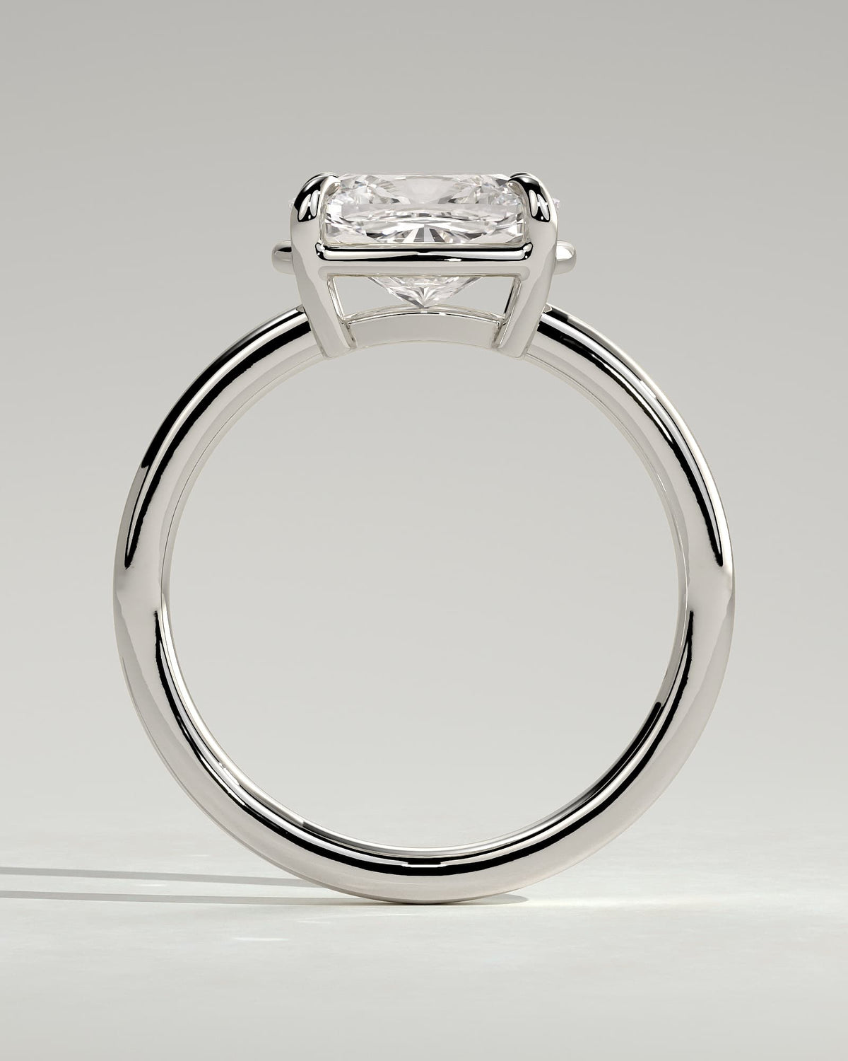 Daya - Elongated Cushion East West Claw Solitaire with Bezel Frame Engagement Ring - White Gold