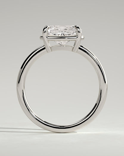 Daya - Elongated Cushion East West Claw Solitaire with Bezel Frame Engagement Ring - White Gold