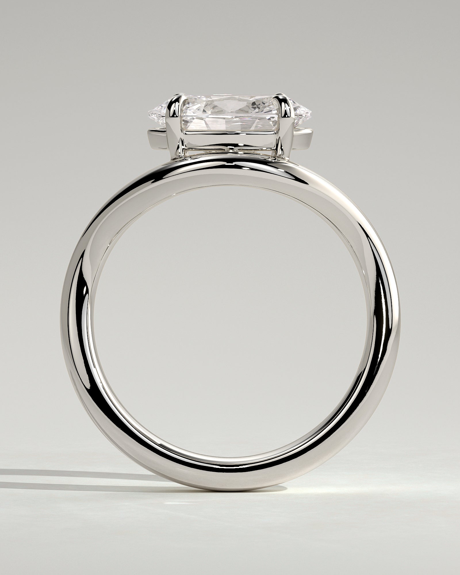 Hayley - Oval East West Claw Solitaire with Wave Band Engagement Ring - Platinum - White Gold / Platinum 2ct