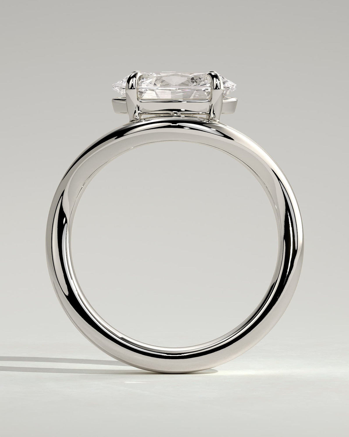 Hayley - Oval East West Claw Solitaire with Wave Band Engagement Ring - White Gold