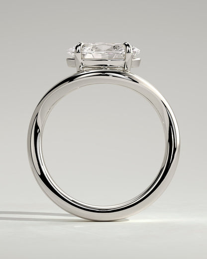 Hayley - Oval East West Claw Solitaire with Wave Band Engagement Ring - White Gold