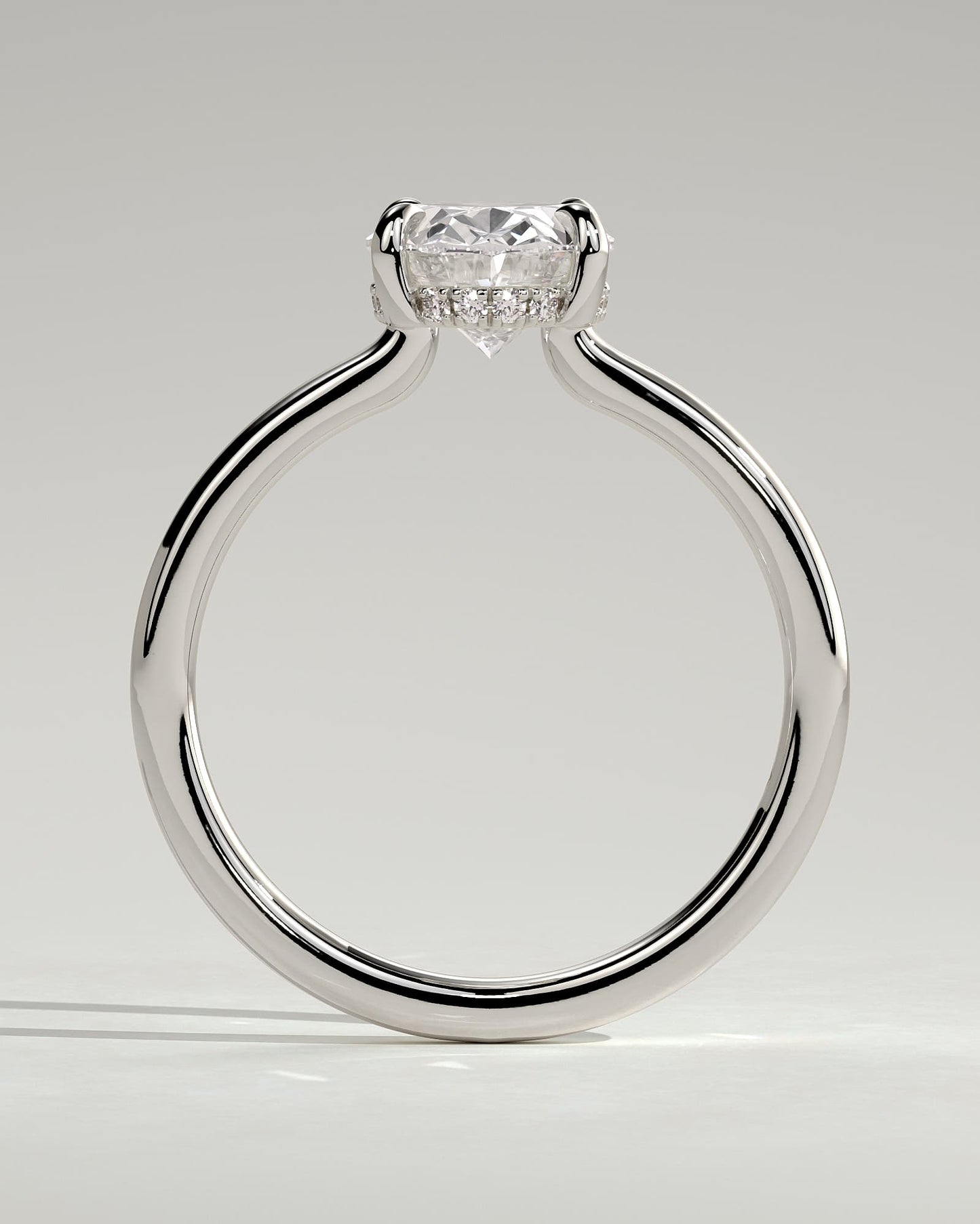 Kiana - Oval Claw Solitaire with Hidden Halo and Floating Cathedral Low Setting Engagement Ring - Platinum