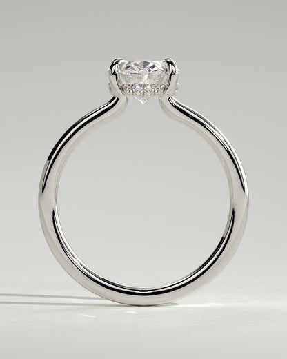 Kiana - Oval Claw Solitaire with Hidden Halo and Floating Cathedral Low Setting Engagement Ring - Platinum