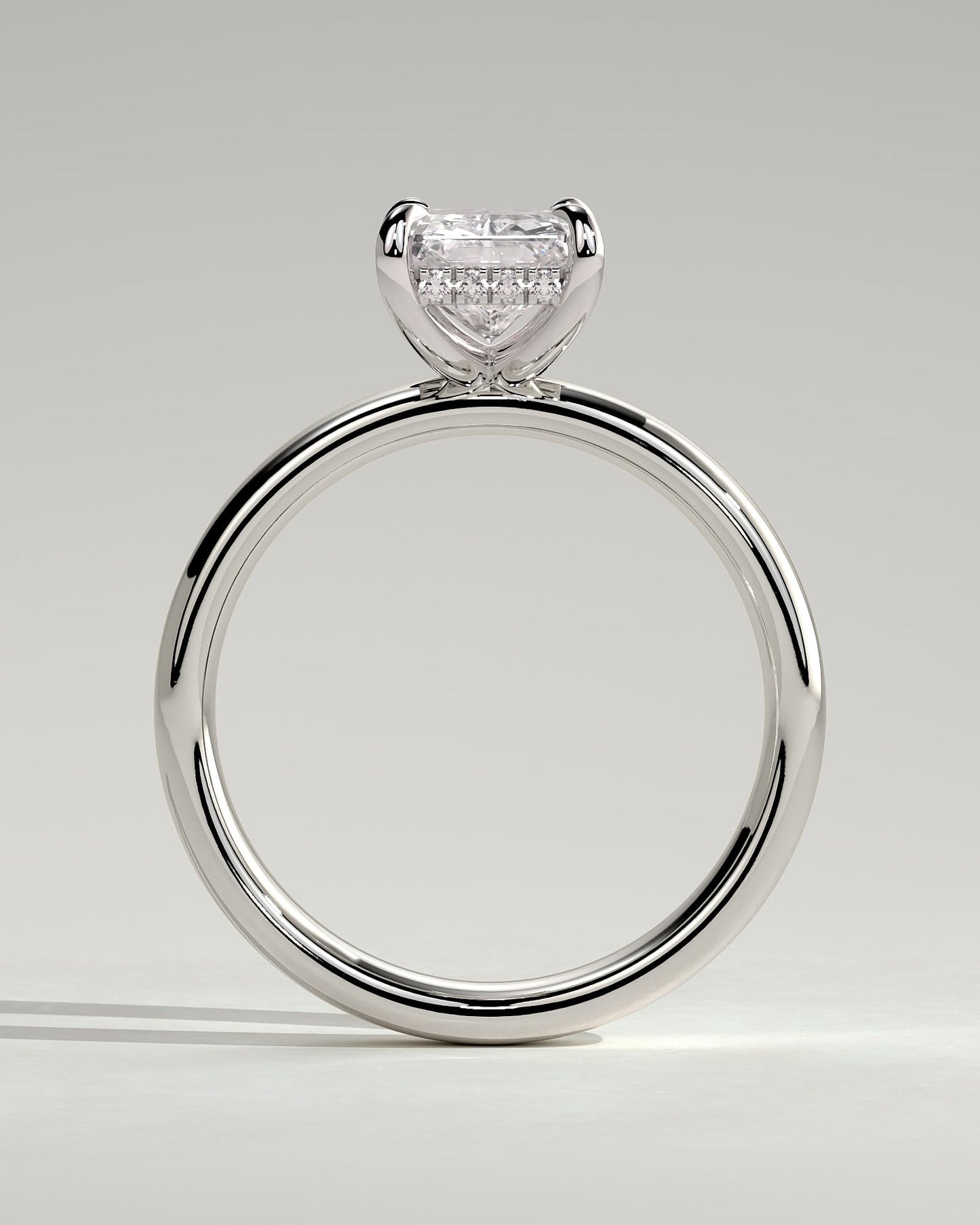 Angelina - Radiant Claw Solitaire with Cigar Band and Hidden Halo Engagement Ring - White Gold - white gold - Lara Jewels