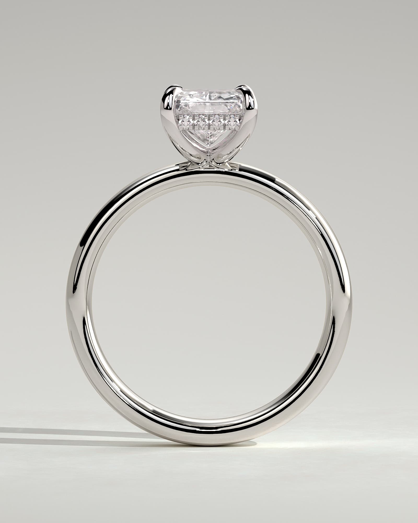 Angelina - Radiant Claw Solitaire with Cigar Band and Hidden Halo Engagement Ring - White Gold - white gold - Lara Jewels