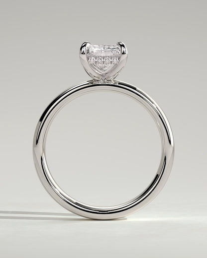 Angelina - Radiant Claw Solitaire with Cigar Band and Hidden Halo Engagement Ring - White Gold - white gold - Lara Jewels