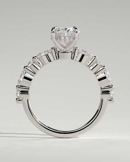 Brandi - Oval Claw Solitaire with Marquise-Round Accent Stones and Hidden Halo Engagement Ring - Platinum