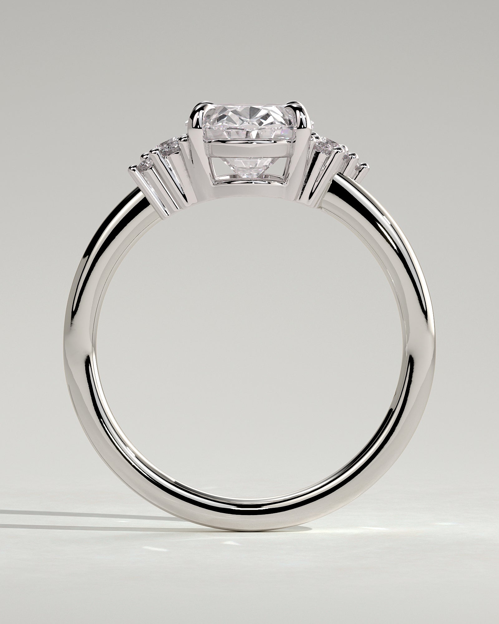 Esther - Oval Claw Solitaire with Clustered Round Opposing Shoulder Stones Engagement Ring - Platinum - White Gold / Platinum 2ct