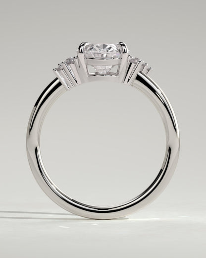 Esther - Oval Claw Solitaire with Clustered Round Opposing Shoulder Stones Engagement Ring - Platinum