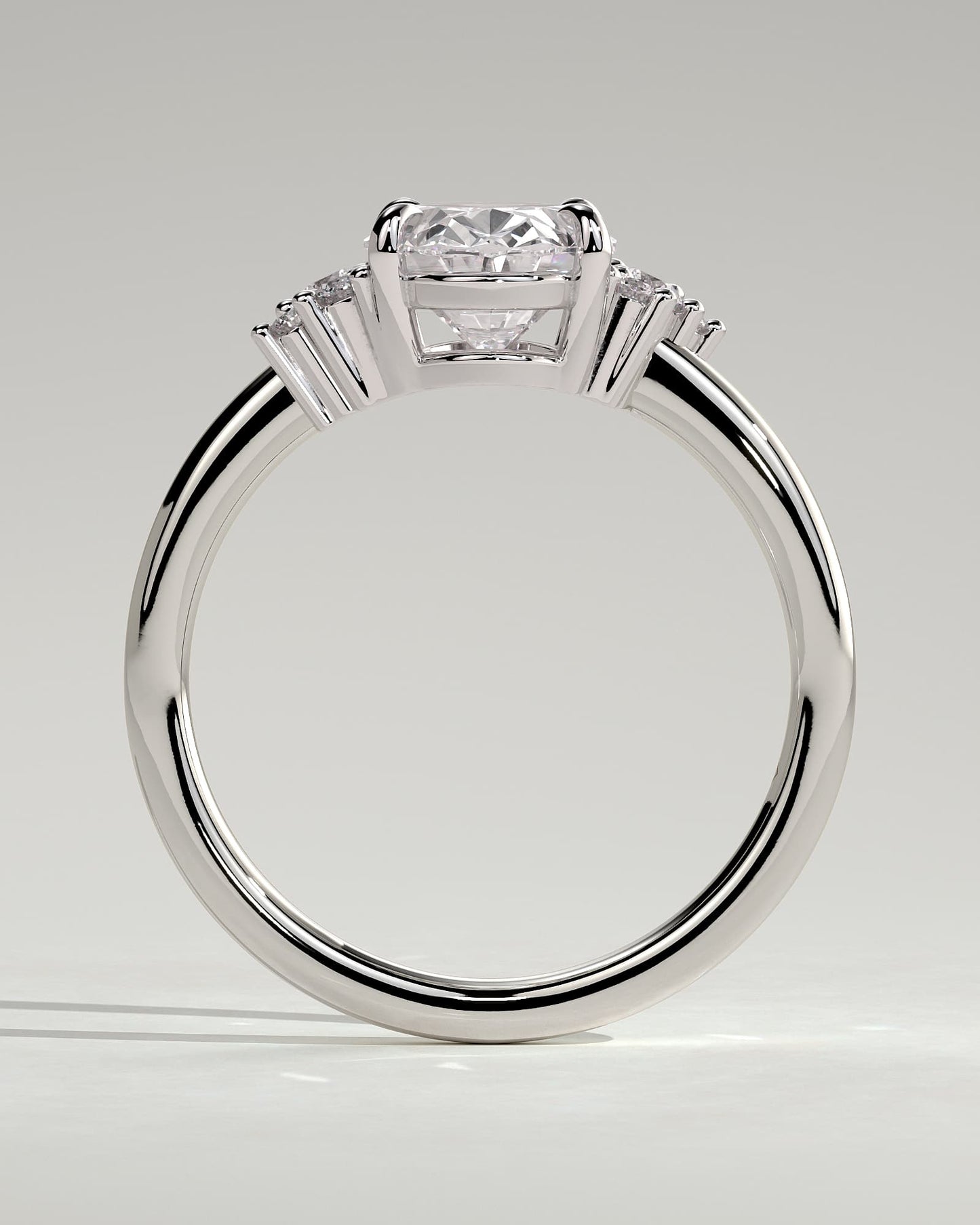 Esther - Oval Claw Solitaire with Clustered Round Opposing Shoulder Stones Engagement Ring - White Gold