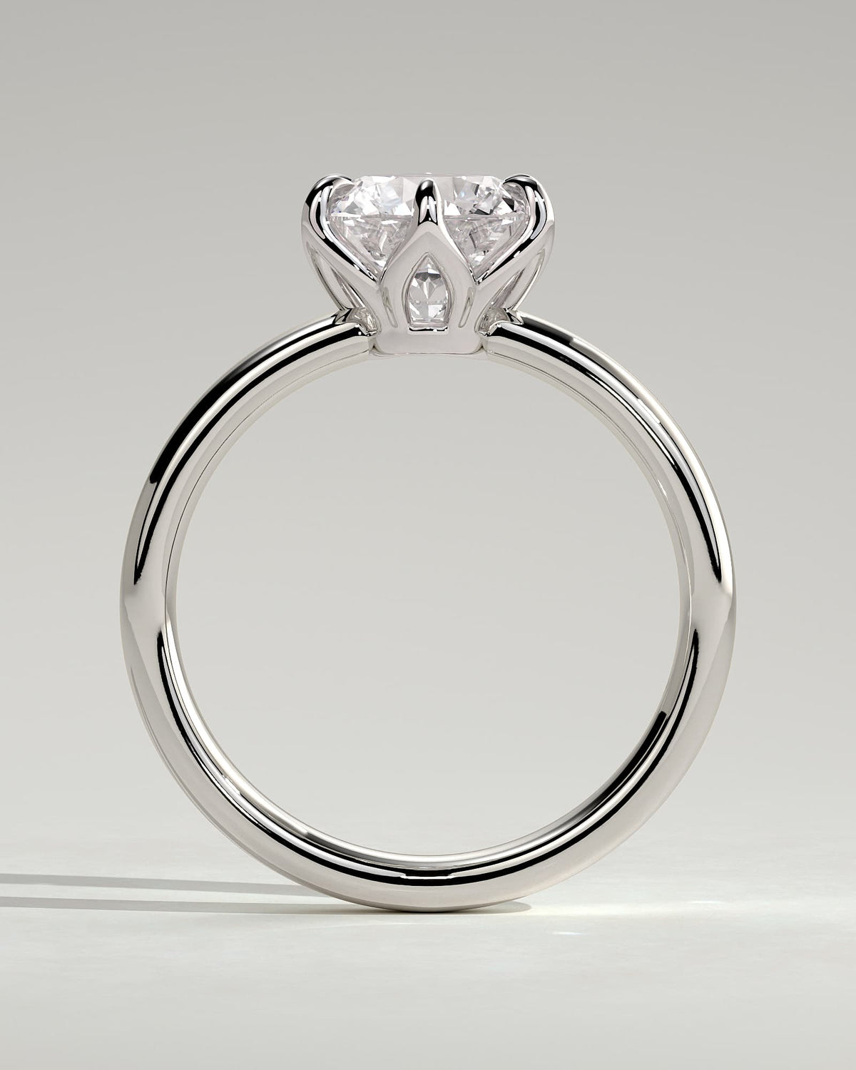 Jayden - Round Claw Solitaire with Petal Gallery and Cigar Band Engagement Ring - White Gold
