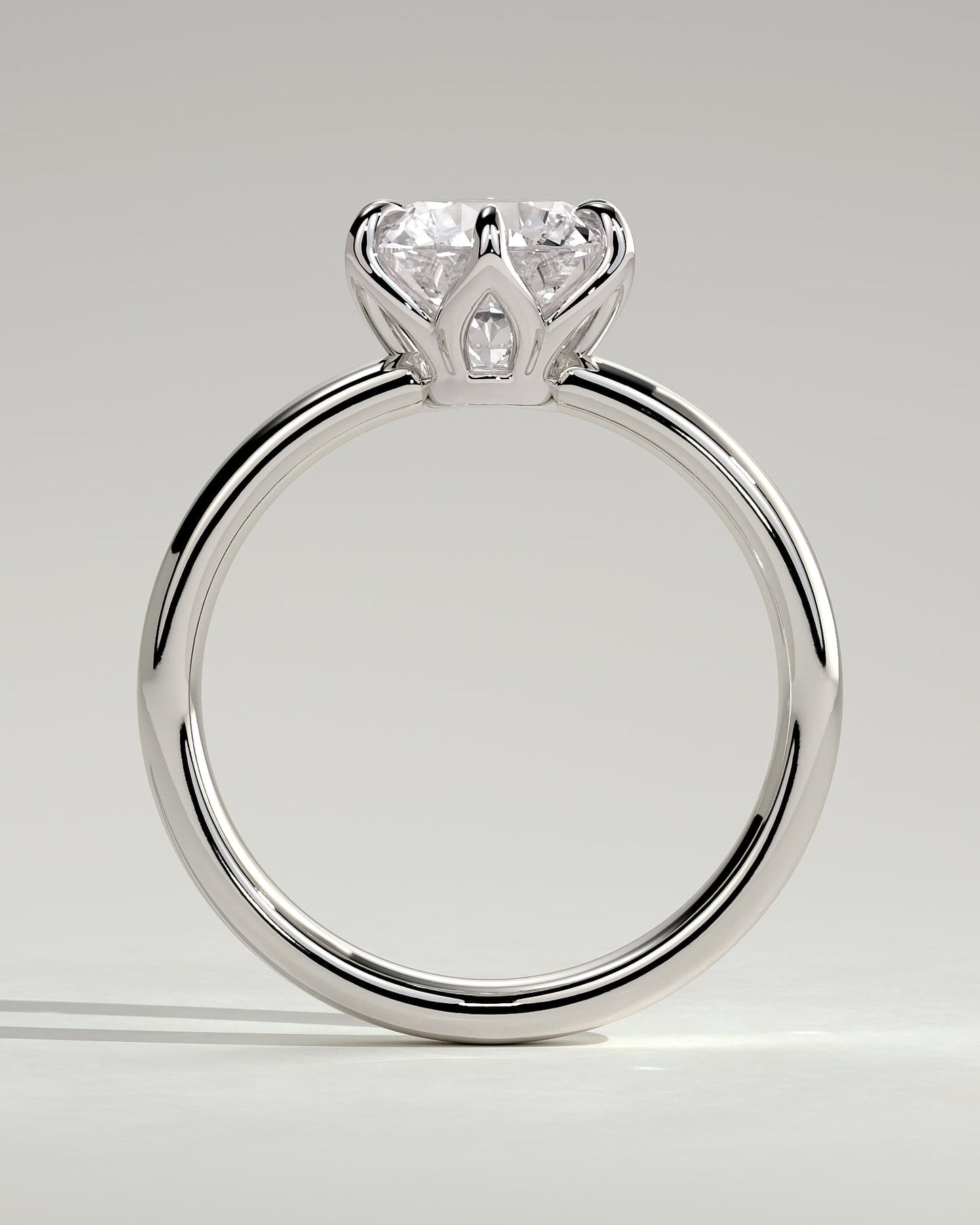 Jayden - Round Claw Solitaire with Petal Gallery and Cigar Band Engagement Ring - Platinum