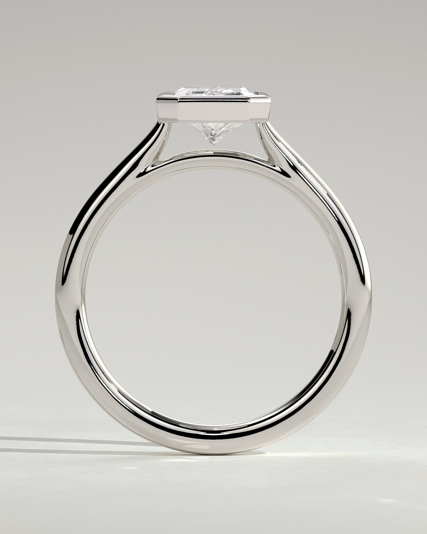 Rachel - Statement Radiant Bezel Solitaire with Open Cathedral High Setting Engagement Ring - White Gold