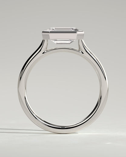 Olive - Statement Emerald East West Bezel Solitaire with Open Cathedral High Setting Engagement Ring - White Gold
