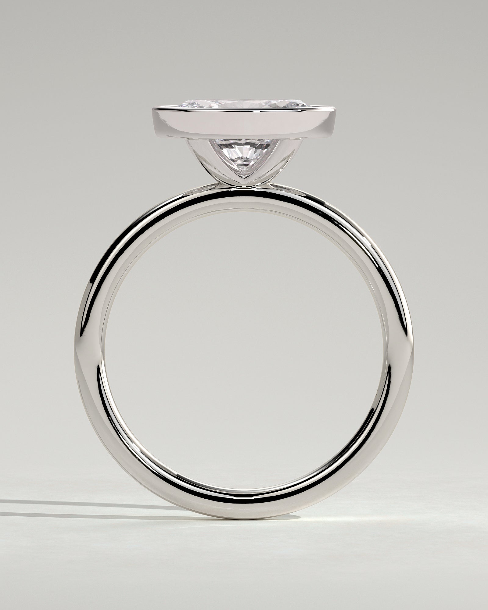 Erin - Oval East West Bezel Solitaire  Engagement Ring - Platinum - White Gold / Platinum 2ct