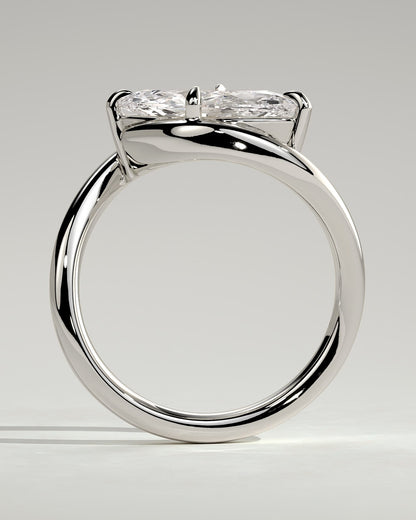 Beverly - Marquise East West Claw Solitaire with Bypass Band  Engagement Ring - Platinum