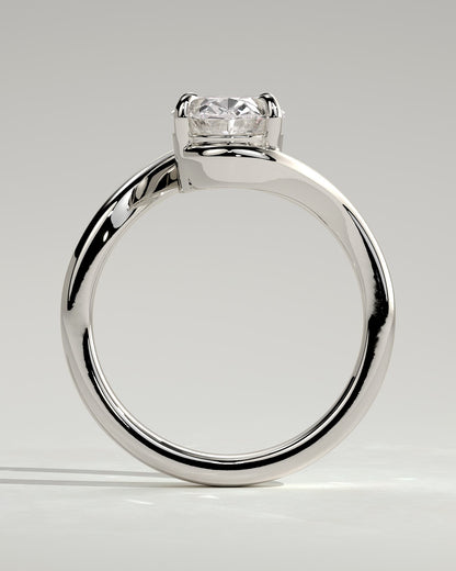 Kala - Oval Claw Solitaire with Bypass Band Engagement Ring - White Gold