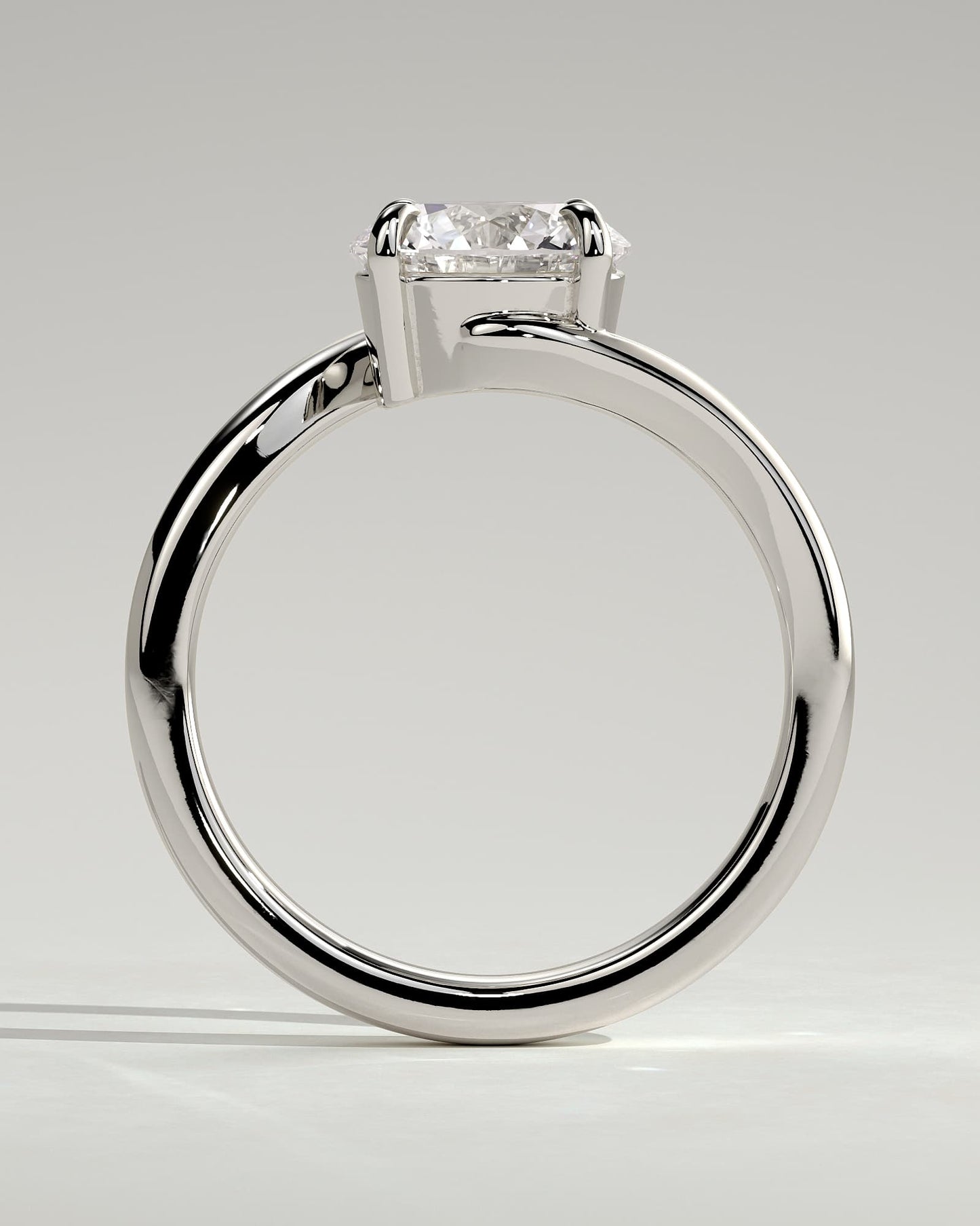 Kimia - Round Claw Solitaire with Bypass Band Engagement Ring - White Gold
