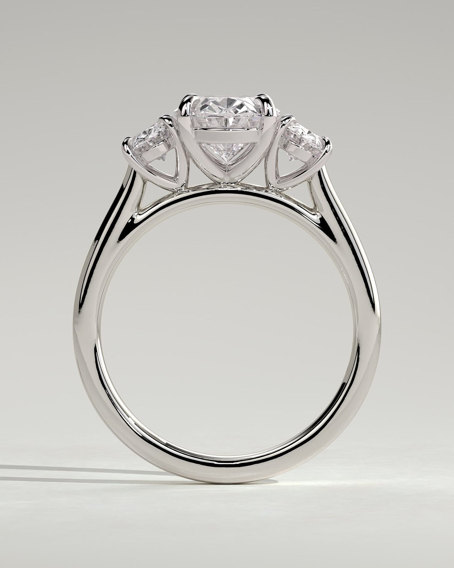 Isla - Oval Claw Trilogy with Oval Side Stones Engagement Ring - White Gold