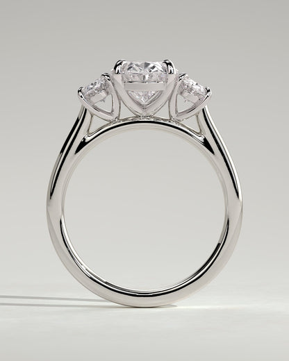 Isla - Oval Claw Trilogy with Oval Side Stones Engagement Ring - White Gold