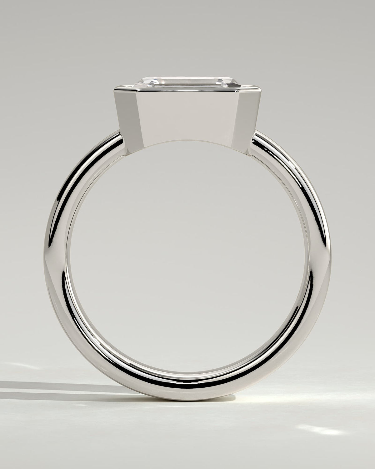 Adrian - Statement Emerald East West Bezel Solitaire with Flat Cigar Band Engagement Ring - White Gold - white gold - Lara Jewels