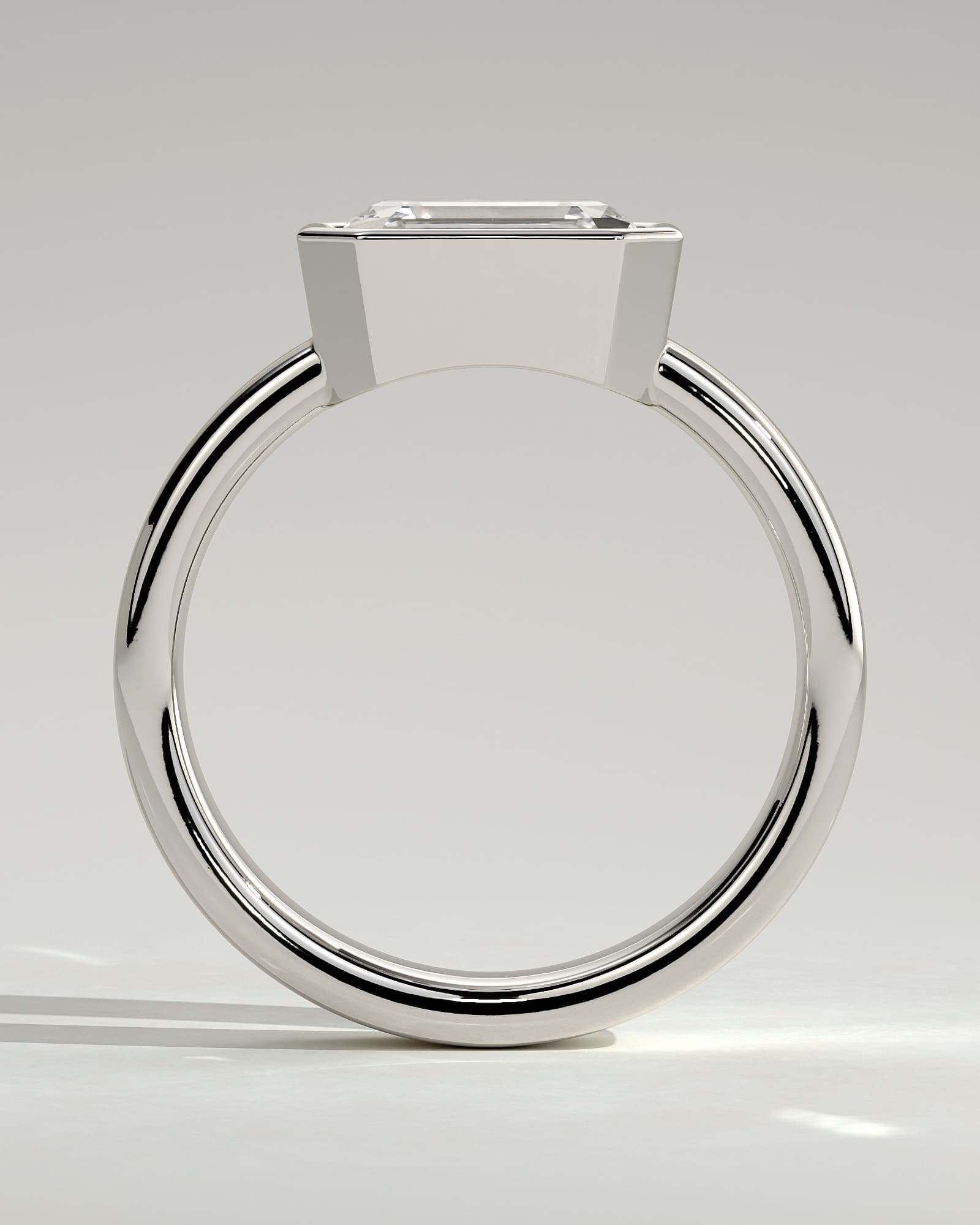 Adrian - Statement Emerald East West Bezel Solitaire with Flat Cigar Band Engagement Ring - White Gold - white gold - Lara Jewels